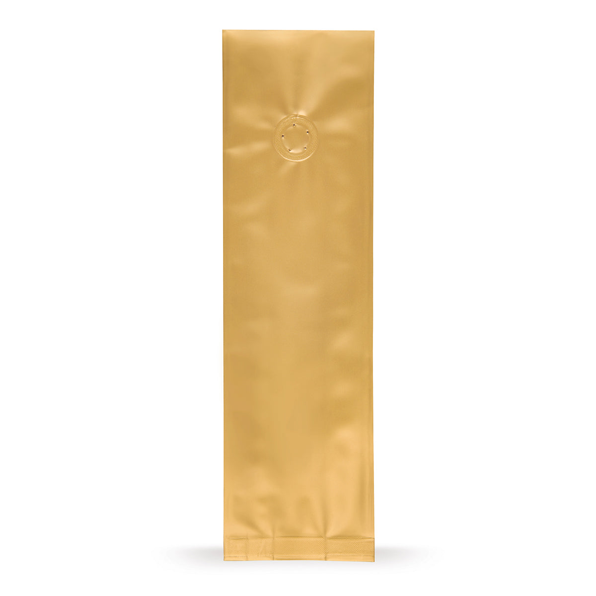 Seitenfaltenbeutel Gold mit Aromaschutzventil — Hauptansicht des Beutels mit Aromaventil, Aromaschutz von Elke Plastic