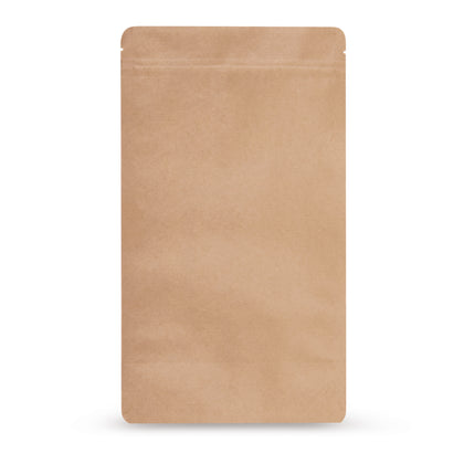 Standbodenbeutel Kraftpapier Aluminiumfrei — Hauptansicht des Beutels mit aluminiumfreiem Barriereverbund, Kraftpapier-Optik von Elke Plastic